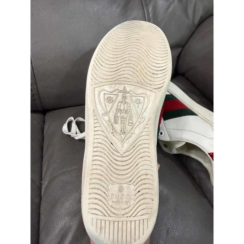 Gucci Ace Bee White Leather Sneakers Green Red Web Stripe 429446 Mens 41